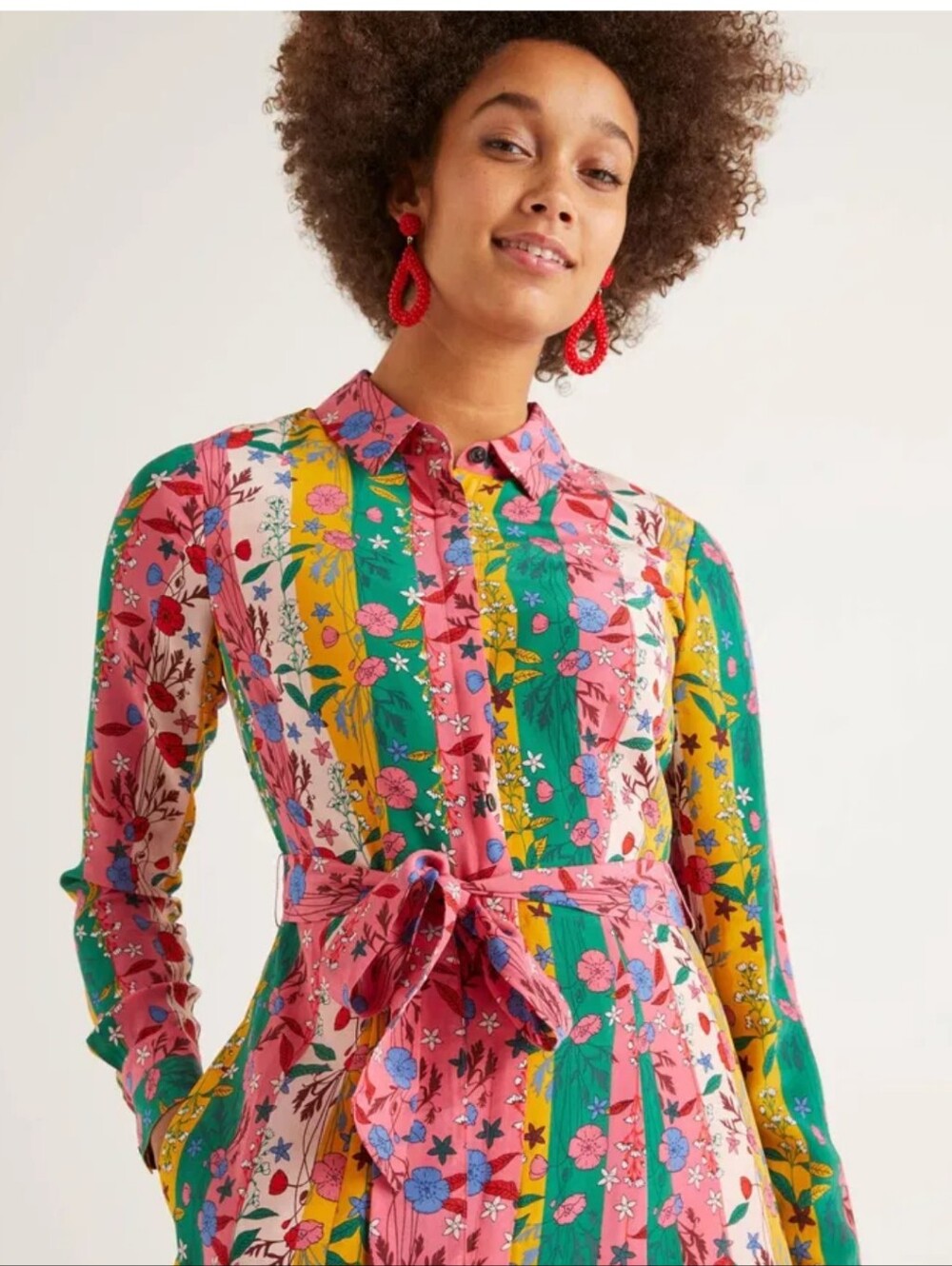 BODEN Orella 100% Silk Belted Shirt Dress - Bright Camelia Garden Charm - Picture 5 of 6